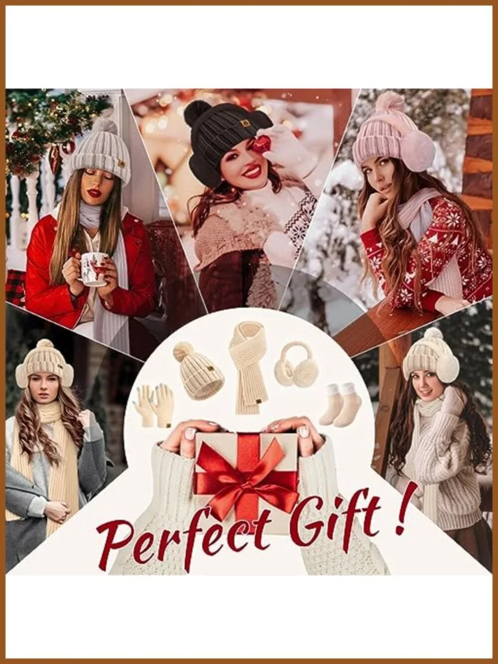 5PC Acrylic Winter Set Beanie Scarf Gloves Earmuffs Socks